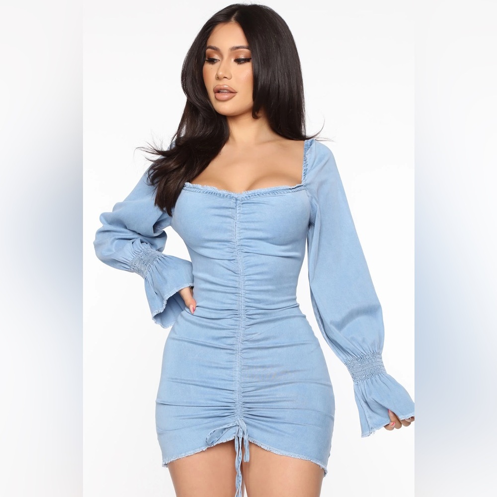 NWT Fashion Nova Blue Ruched Dress
